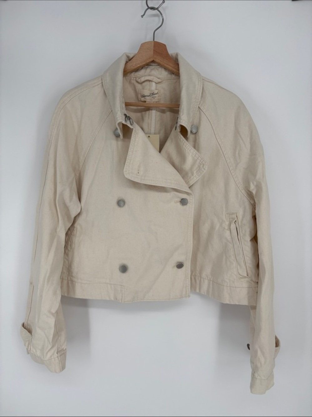 🏹 nwt Universal Thread cotton blend Cropped Double-Breasted Trench Coat in Cream